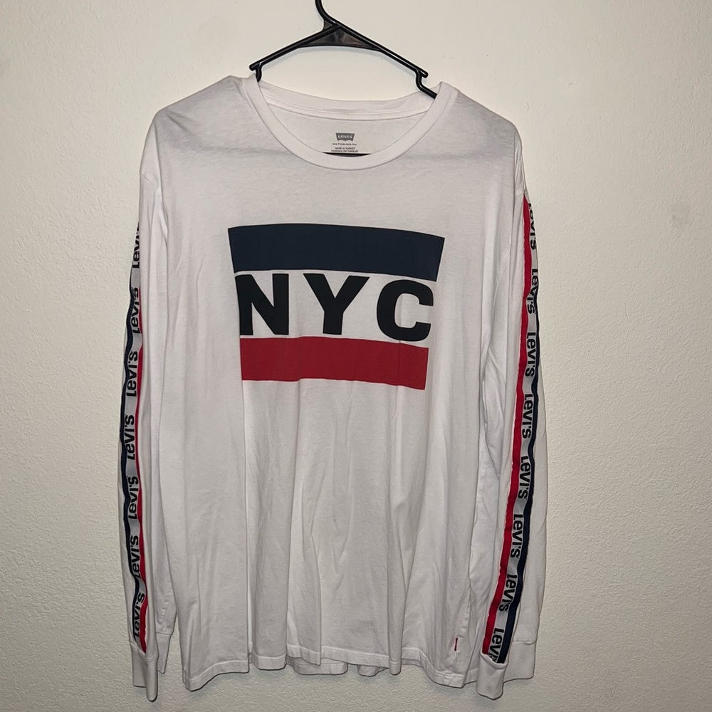 EXCLUSIVE time square NYC LEVI XL long sleeve shirt in red, white, and blue